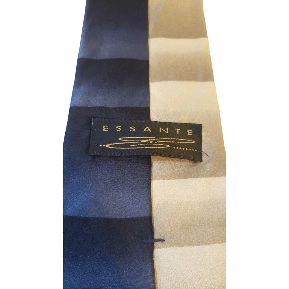 Essante 100% Silk Tie Geometric‎ Abstract Blue Yellow Necktie Made In USA